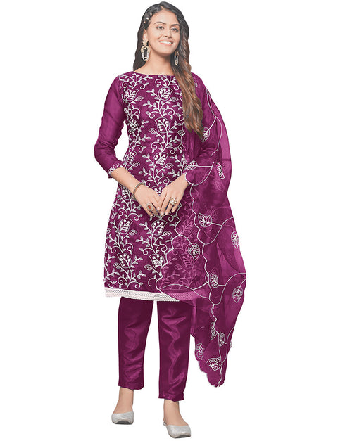 Trendy Designer Party Wear Salwar Suit Purple Organza Pant Straight Front View